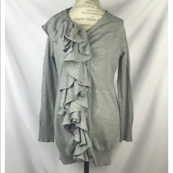 Anthropologie Moth Winter Lei Long Ruffle Cardigan - Picture 3 of 12